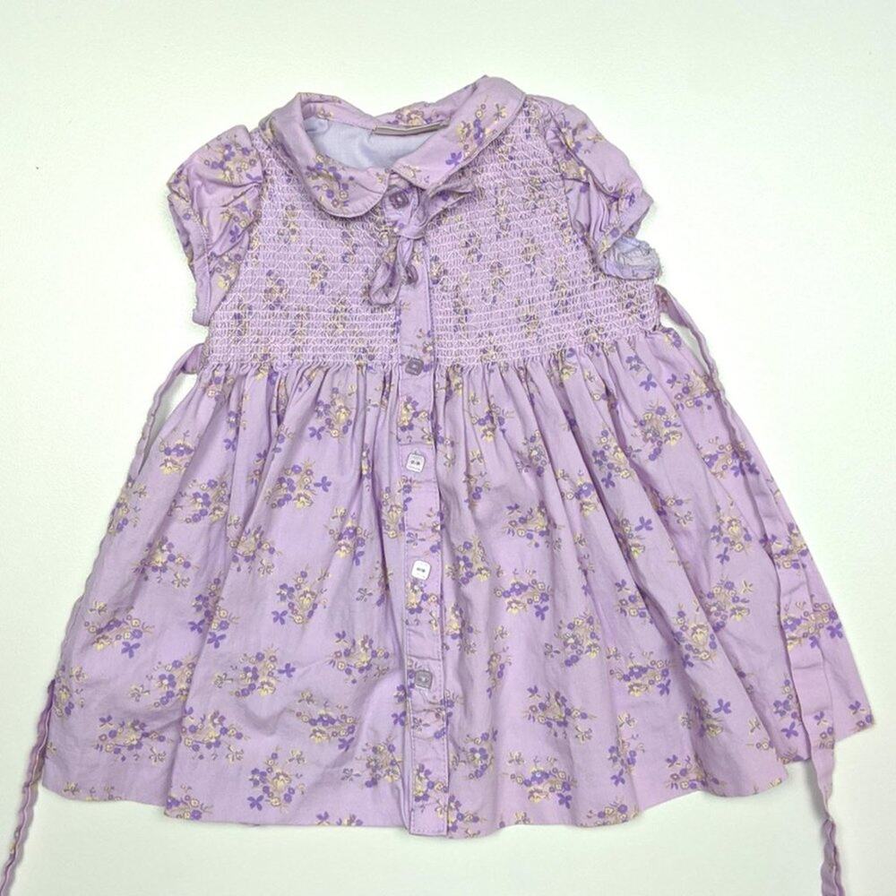 Vintage Laura Ashley Dress Baby Girls Size 6m Lavender Floral Smocked